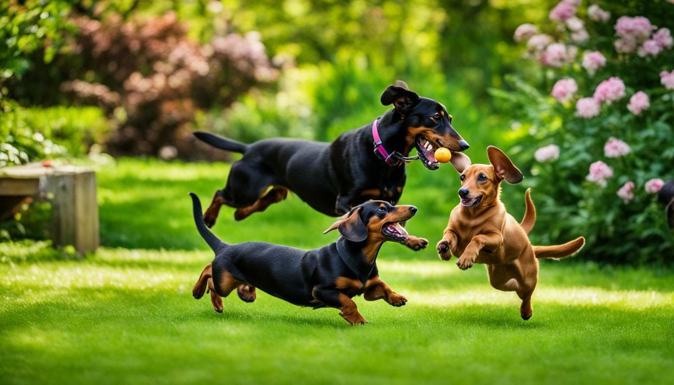 "The dachshunds are playing."